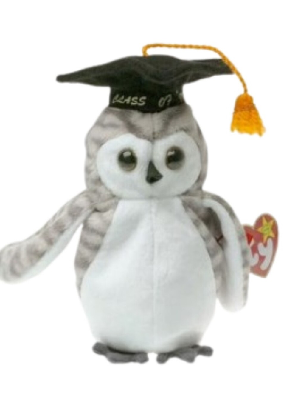 Ty Grey and White Owl Plush with Graduation Cap